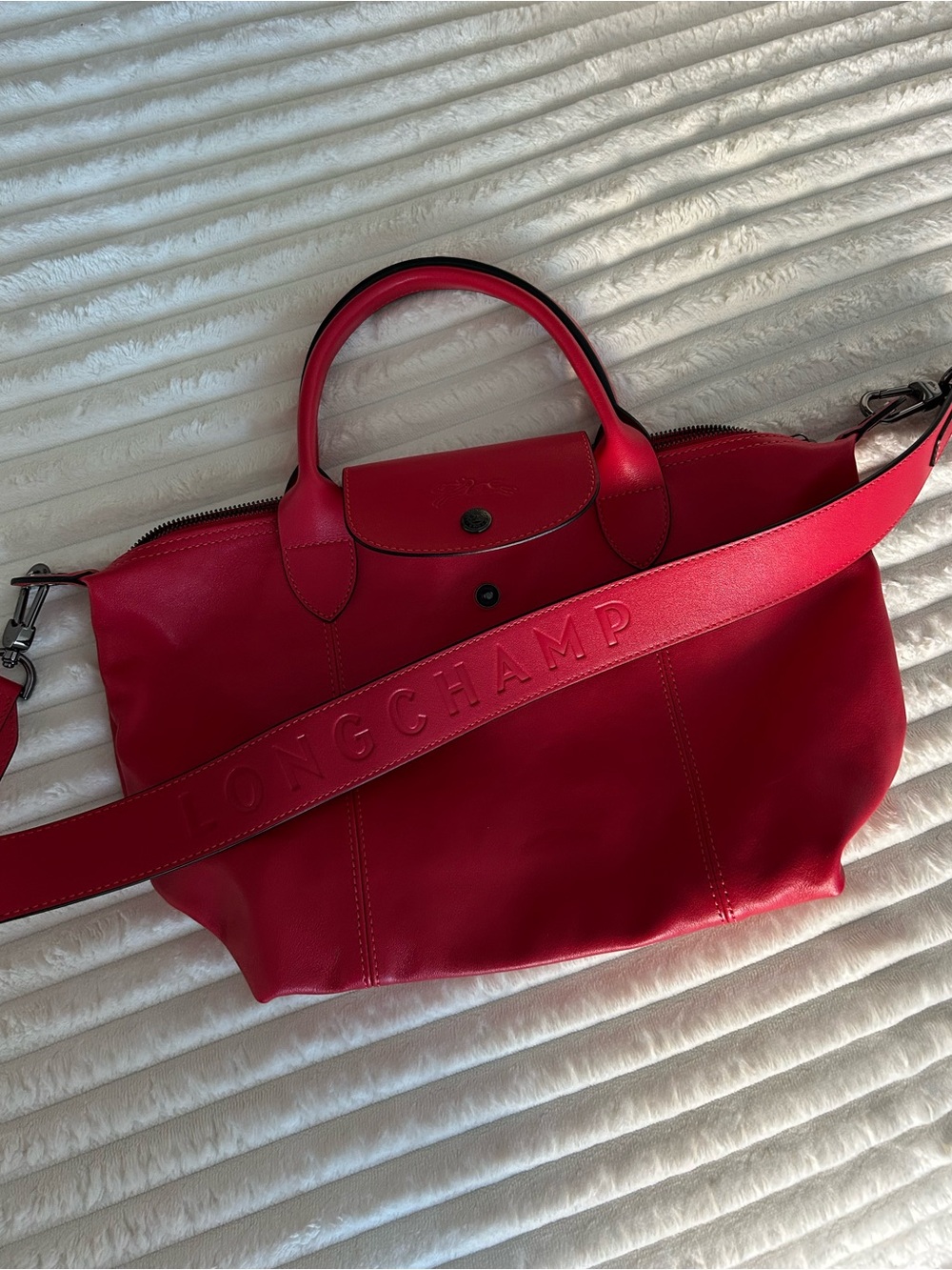 New Longchamp red leather bag